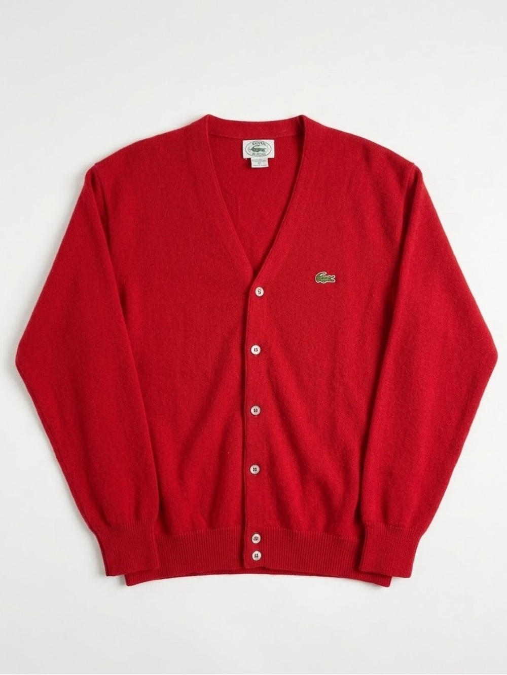 Vtg 1989 Izod Lacoste Red Cardigan Sweater Green Croc Logo Preppy M